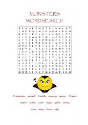 English worksheets: Monsters Wordsearch