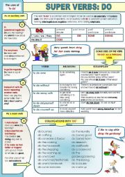 SUPER ENGLISH VERBS! PART 3: DO - ! PAGE GRAMMAR-GUIDE ( the verb to do as an auxiliary and a main verb, do as a phrasal verb with meanings and examples and collocations with do)
