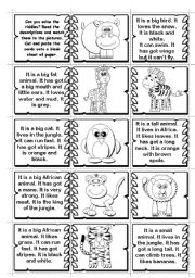 Wild Animals Riddles matching / domino (2 pages -14 animals)