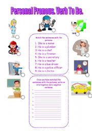 English worksheet: Verb To Be and Occupations