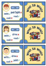 English Worksheet: WHO IS WHO? . GAME (VERB CAN - PART 2)