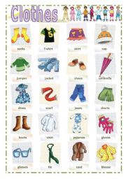 Clothes pictionary worksheets