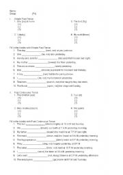 English worksheet: Simple Past Tense and Past Continuous Tense