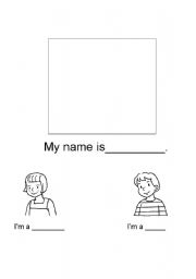 English Worksheet: My name is... im a boy...im a girl 