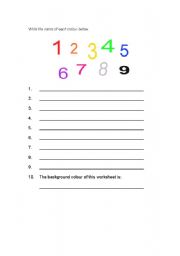 English worksheet: write the name of each color