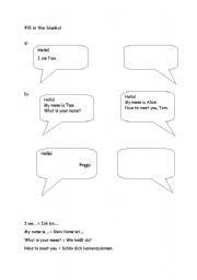 English Worksheet: Hello!My name is...