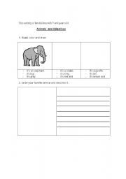 English Worksheet: Animals and adjectives