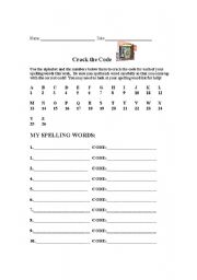 English Worksheet: crack the code spelling word practice