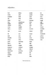 English worksheet: List of useful adjectives