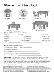 English Worksheet: Where is the dog exercise B&W