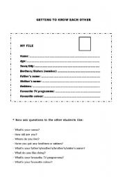 English worksheet: Getting to know each other