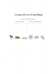 English Worksheet: living and non living things