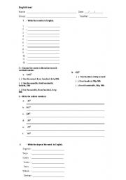 English worksheet: Days of the week, Months of the year, and ordinal numbers