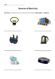 English worksheet: Sources of Electricity