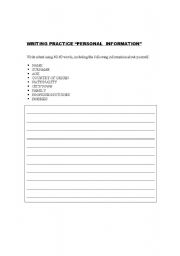 English worksheet: WRITING PRACTICE PERSONAL INFORMATION