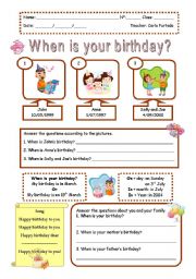 English Worksheet: when is your birthday
