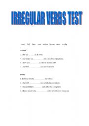 English Worksheet: IRREGULAR VERBS TEST