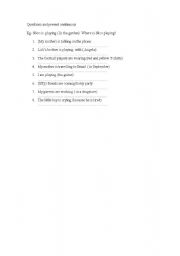 English worksheet: Questions and present continuous