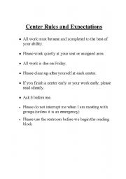 English Worksheet: Center Rules and Expectations