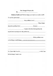 English Worksheet: The Change I Want to Be - story frame