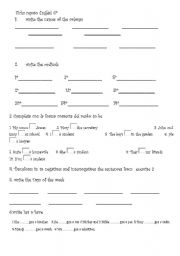 English worksheet: initial evaluation sixth grade