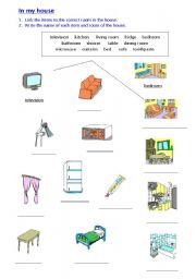In My House - linking objects to rooms - ESL worksheet by muppet007