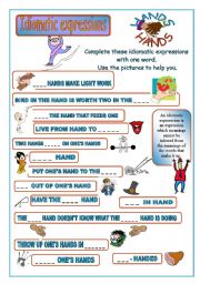 English Worksheet: Idiomatic expressions - HANDS - 