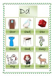English Worksheet: picture dictionary D (1-2 )