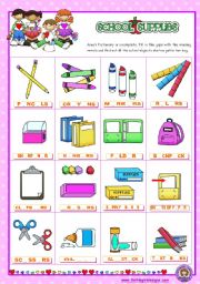 Classroom objects and symbols Set  (8)   - Basic school Supplies Vocabulary