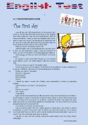 English Worksheet: Test - The first day (at school)