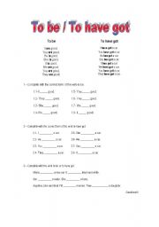English worksheet: To be / to have got