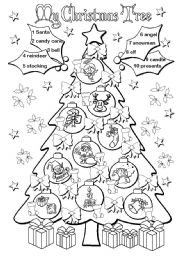 English Worksheet: My Christmas Tree
