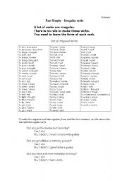 English worksheet: Past simple. Irregular verbs