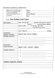 English worksheet: Cornell Notes template for Past Perfect verb tense