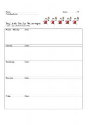 English worksheet: Daily warm-up grid