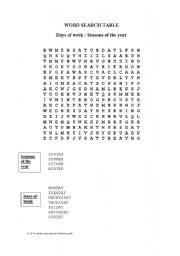 English worksheet: word search -DAYS OF THE WEEK AND SEASONS OF YEAR