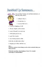 english worksheets jumbled sentences