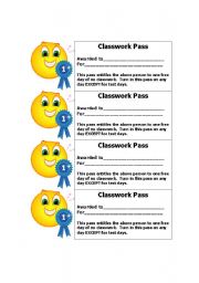 English Worksheet: classwork pass