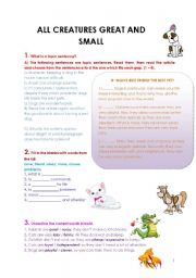 English Worksheet: all creatures are great      reading and writing