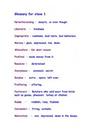 English Worksheet: Glossary for Stave One of A Chhristmas Carol