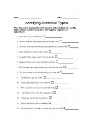 English worksheet: Identifying Sentence Types