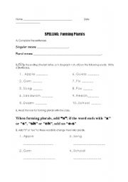 English Worksheet: Introduction to rule for Forming Plurals (1-3 grade)
