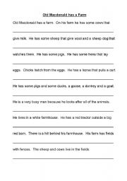 English worksheets: Old Macdonald daily routine comprehension