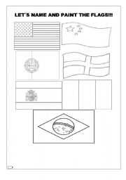 English Worksheet: PAINT THE FLAGS!