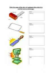 English Worksheet: Equipment in the workshop 