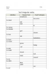 English worksheet: Test irregular verbs