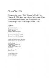 English Worksheet: This Womans Work- Music Wirting Assignment