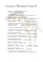 English Worksheet: ARE YOU A DINOSAURS EXPERT?