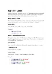 English worksheet: Types of Verb