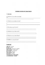 English Worksheet: Interview- Actions and hours